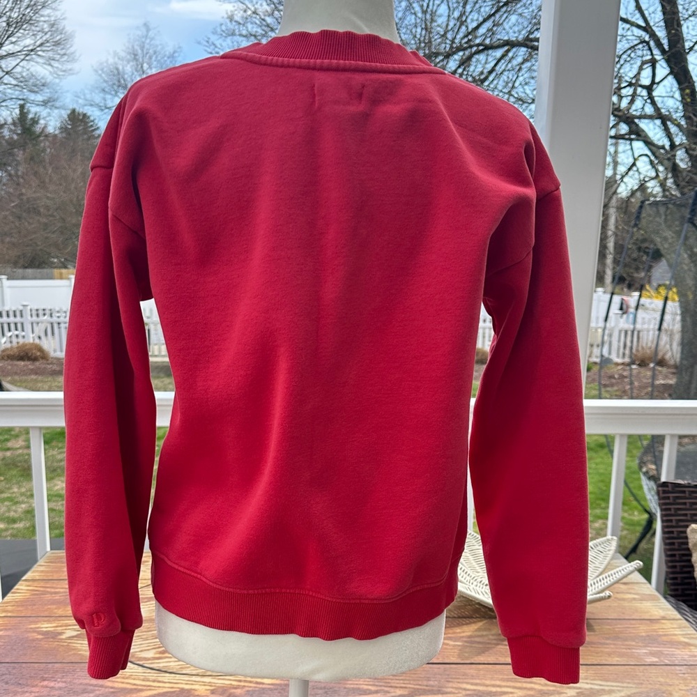 Pact Organics Women’s V-Neck Red Pullover Sweatshirt - Picture 2 of 4